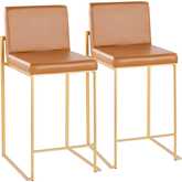 Fuji 26" High Back Bar Stool in Gold & Camel Leatherette (Set of 2)